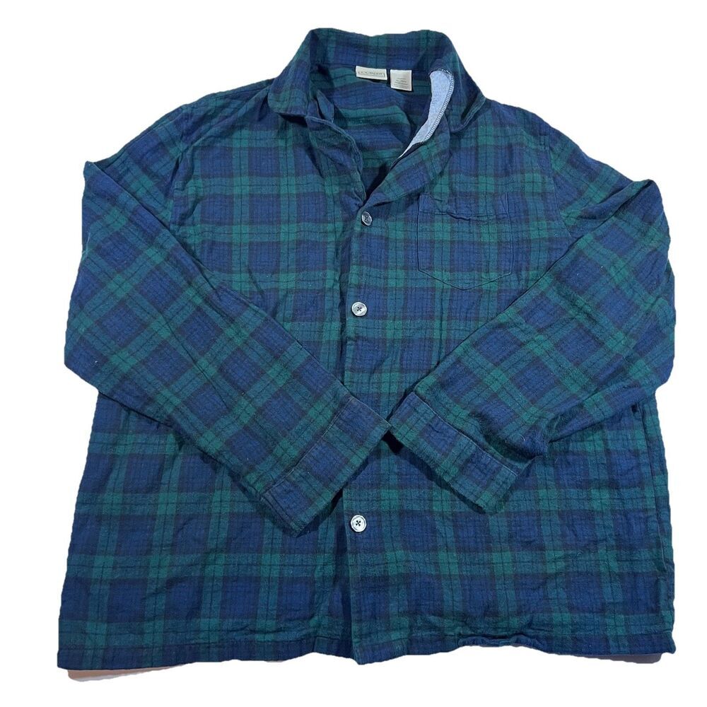 LL Bean Scotch Plaid Flannel Pajama Shirt Blue/Green Men's Size XL